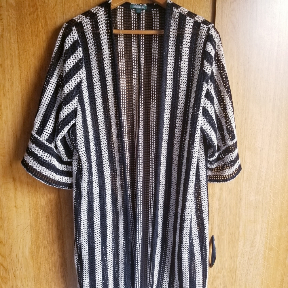 Wild fable Long Black and Cream Knit Cardigan Sz S